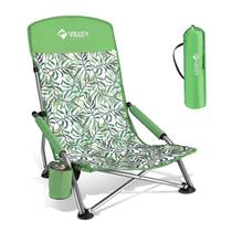 Silla de Playa VILLEY Plegable con Respaldo Alto y Bajo para Adultos Verde
