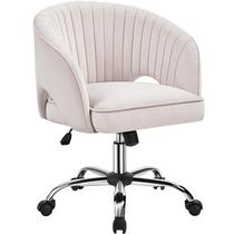 Silla giratoria de terciopelo Yaheetech con ruedas en crema Silla giratoria de terciopelo Yaheetech con ruedas en crema