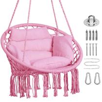 Silla Hamaca Goutime Macramé Colgante con Cojín Rosa