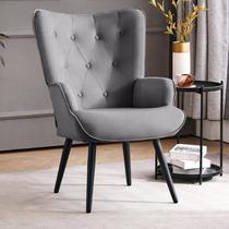 Sillón Acento Furniliving Moderno en Terciopelo con Botones y Capitoneado Gris Sillón Acento Furniliving Moderno en Terciopelo con Botones y Capitoneado Gris