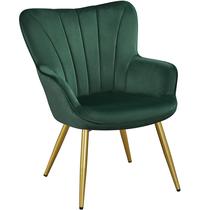 Sillón Acento Yaheetech de Terciopelo Verde con Reposabrazos Laterales y Patas Metálicas