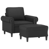 Sillón sofá vidaXL negro de cuero sintético con reposapiés para el hogar