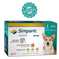 Simparic 01 Comprimido Antipulgas e Carrapatos Cães de 10,1 a 20Kg ORIGINAL - Brincalhão
