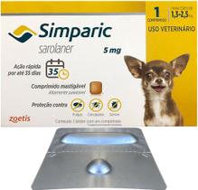 Simparic 1,3 a 2,5kg 5mg 1 Comprimido Mastigável Palatável Pulgas Carrapatos Sarnas Simparic 1,3 a 2,5kg 5mg 1 Comprimido Mastigável Palatável Pulgas Carrapatos Sarnas