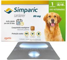 Simparic 20 a 40 Kg 80mg 1 Comprimido Mastigável Palatável Pulgas Carrapatos Sarnas Simparic 20 a 40 Kg 80mg 1 Comprimido Mastigável Palatável Pulgas Carrapatos Sarnas