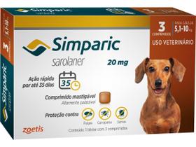 Simparic 20mg para de Cães 5,1 a 10kg - 3 Comp. - Zoetis