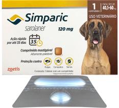 Simparic 40 a 60 Kg 120mg 1 Comprimido Mastigável Palatável Pulgas Carrapatos Sarnas