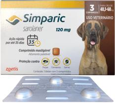 Simparic 40 A 60 kg 120mg 3 Comprimidos Mastigáveis Palatáveis Pulgas Carrapatos Sarnas