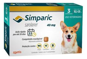 Simparic 40 mg zoetis 10 A 20 Kg Caixa Com 3 Comprimidos