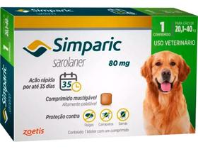Simparic 80mg para de Cães 20,1 a 40kg - 1 Comp. - Zoetis