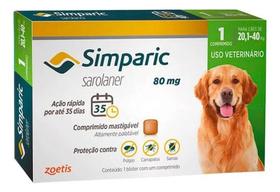 Simparic Antipulgas Cachorro 20.1 Kg 40 Kg 80 Mg Zoetis 1 Cp