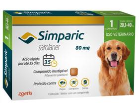 Simparic Antipulgas e Carrapatos 80mg - 20,1kg a 40kg Zoetis 1cpr