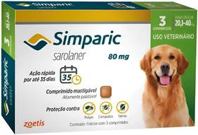 Simparic Antipulgas e Carrapatos Cães 20,1 a 40 kg 3 Comprimidos