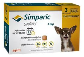 Simparic Para Cães De 1,3 A 2,5kg 5mg 3 Comprimidos Zoetis Simparic Para Cães De 1,3 A 2,5kg 5mg 3 Comprimidos Zoetis