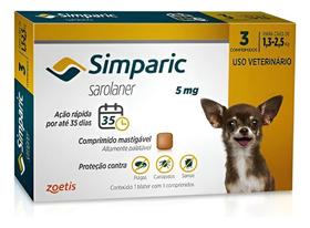 Simparic zoetis para cães de 1,3 a 2,5 Kg 5Mg caixa com 3 Comprimidos Simparic zoetis para cães de 1,3 a 2,5 Kg 5Mg caixa com 3 Comprimidos