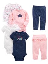 Simple Joys by Carter's Baby Girls's 6-Piece Bodysuits (Short and Long Sleeve) and Pants Set, Pink/Navy, 3-6 Meses