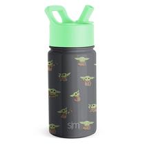 Simples moderno Star Wars Baby Yoda Grogu Kids Garrafa de água com tampa de palha Copo reutilizável de aço inoxidável isolado presentes para a escola, crianças, meninas, meninos da Coleção Summit 14oz, Força Grogu