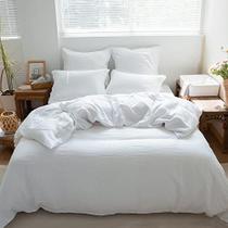 Simples&Opulência 100% Linho Edredom Cover Set 2pcs Estilo Básico Natural Francês Lavado Linho Cor Sólida Suave Respirável Farmhouse Bedding com Fechamento de Botão (Twin, Branco)