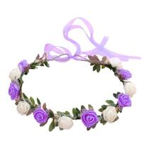 Simulação de coroa de flores ajustável Rosa Cabeça floral Wedding Garland Headdress Festivais De Férias Foto Props - Multicolor