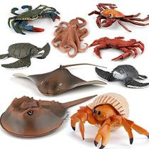 Simulação Ocean Sea Animal Model Figures Crab Hermit Crab Ray Fish Octopus Educational Learning Toy Playset Figurine Desktop Decoration Collection Party Favors Toys for Boys Girls Kid (9 pcs)