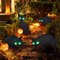 Sinais de jardim, decorações de Halloween, gato preto ao ar livre, 4 peças com LED