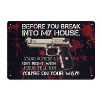 Sinal de aviso engraçado de pistola vintage para decoração de parede de metal 20x30cm