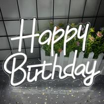 Sinal de néon Aywyyjch Feliz Aniversário regulável LED branco Sinal de néon Aywyyjch Feliz Aniversário regulável LED branco