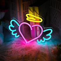Sinal De Néon De Coração Para Quarto De Meninas Com Asas De Anjo Luz LED Brilho Ajustável Decoração