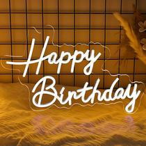 Sinal de néon de feliz aniversário Mornajina 42x30cm alimentado por USB Sinal de néon de feliz aniversário Mornajina 42x30cm alimentado por USB