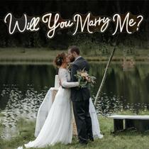 Sinal de néon Goolsee Will You Marry Me 183x29 cm branco quente