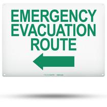Sinal de rota de evacuação de emergência TRADESAFE com seta esquerda 14x10in