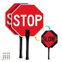 Sinal de trânsito T&R Stop Slow, 33x33cm, refletor de alumínio, pacote com 2 unidades Sinal de trânsito T&R Stop Slow, 33x33cm, refletor de alumínio, pacote com 2 unidades