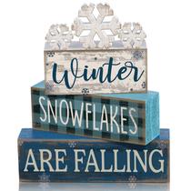 Sinal decorativo Yuntau, 6 peças de blocos de madeira de floco de neve de inverno Sinal decorativo Yuntau, 6 peças de blocos de madeira de floco de neve de inverno