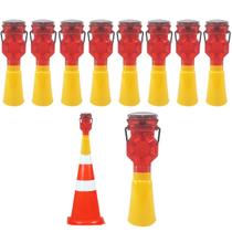 Sinalizador Solar Viario Cone Kit 10 Uni Sinalizaçao Iluminaçao Segurança Rua Estrada Rodovia Estacionamento Pista Evita Acidentes Obra Chuva Transito