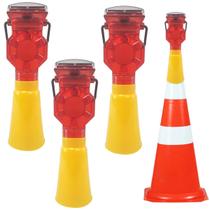 Sinalizador Solar Viario Cone Kit 4 Uni Sinalizaçao Estrada Rodovia Pista Obra Iluminaça Rua Segurança Transito Evita Acidentes