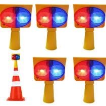 Sinalizador Solar Viario Kit 5 Duas Cores Cone Estrada Pisca Alerta Transito Iluminaçao Acidente