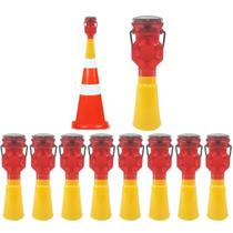 Sinalizador Viario Solar Cone Kit 10 Uni Sinalizaçao Iluminaçao Rua Estrada Rodovia Pista Segurança Obra Chuva Evita Acidentes