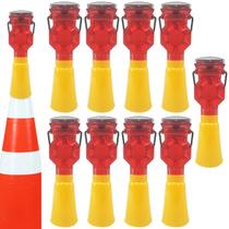 Sinalizador Viario Solar Cone Kit 10 Uni Sinalizaçao Obra Estrada Rodovia Chuva Transito Iluminaçao Segurança Evita Acidentes