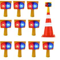 Sinalizador Viario Solar Kit 10 Duas Cores Cone Alerta Transito Atençao Estrada Iluminaçao Acidente