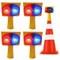 Sinalizador Viario Solar Kit 4 Duas Cores Cone Emergencia Iluminaçao Acidente Rodovia Pisca Alerta Transito Obra Estrada Atençao Segurança