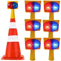 Sinalizador Viario Solar Kit 6 Cone Emergencia Acidente Rodovia Pisca Alerta Transito Obra