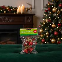 Sino de Natal Merry Duplo Glitter 3,8cm - Conjunto com 2 Peças Vermelho Magizi para Decoração