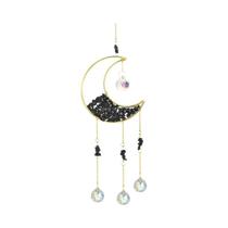 Sino De Vento De Cristal Dourado Em Forma De Lua, Apanhador De Sol Arco-Íris, Pingente Metálico Para