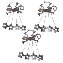 Sino dos Ventos Flores Lagarto Kit 3 Unidades Decoraçao Jardim Quintal Varanda Ambiente Externo Enfeite Rustico