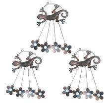 Sino dos Ventos Lagarto Flores Kit 3 Unidades Jardim Varanda Decoraçao Quintal Ambiente Externo Enfeite Rustico