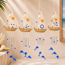 Sino dos Ventos Nautico Barco Decorativo com Golfinhos e Conchas Sino dos Ventos Nautico Barco Decorativo com Golfinhos e Conchas