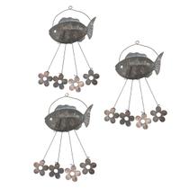 Sino dos Ventos Peixe Flores Kit 3 unidades Decoraçao Jardim Varanda Relaxante Enfeite Quintal