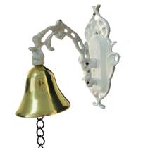Sino Parede Bronze Suporte Metal Branco Campainha Casa Sítio