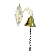 Sino Parede Bronze Suporte Metal Branco Campainha Casa Sítio