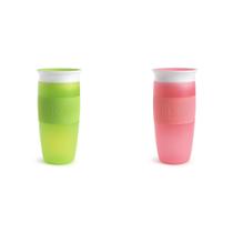 Sippy Cup Munchkin Miracle 360 Toddler 420ml, pacote com 2 unidades com verde e rosa Sippy Cup Munchkin Miracle 360 Toddler 420ml, pacote com 2 unidades com verde e rosa